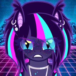 Size: 500x500 | Tagged: safe, artist:kichimina, derpibooru import, oc, unofficial characters only, bat pony, pony, angry, animated, bat pony oc, bat wings, blue eyes, bust, colored, commission, ear fluff, ear piercing, earring, eyelashes, female, gif, gritted teeth, half body, image, jewelry, looking at you, loop, mare, multicolored hair, necklace, perfect loop, piercing, show accurate, signature, solo, steam, teeth, vector, wings, ych result