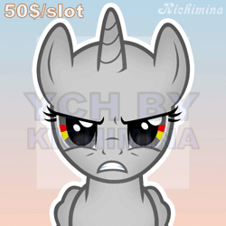 Size: 500x500 | Tagged: safe, artist:kichimina, derpibooru import, pony, advertisement, angry, animated, bust, colored, commission, female, gif, gradient background, gritted teeth, half body, horn, image, looking at you, loop, mare, perfect loop, show accurate, signature, simple background, solo, steam, teeth, vector, watermark, wings, ych animation, your character here