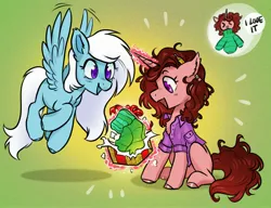 Size: 2889x2218 | Tagged: safe, artist:opalacorn, derpibooru import, oc, unofficial characters only, pegasus, pony, unicorn, christmas, clothes, commission, duo, glow, glowing horn, holiday, horn, image, jpeg, magic, open mouth, open smile, present, smiling, sweater, telekinesis, turtleneck