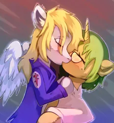 Size: 1858x2002 | Tagged: safe, artist:freak-side, derpibooru import, oc, oc:bright calm, oc:infernal, pegasus, pony, unicorn, image, kissing, png