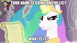 Size: 888x499 | Tagged: safe, derpibooru import, edit, screencap, princess celestia, the crystal empire, caption, celestia is not amused, dad's army, image, image macro, imgflip, jpeg, reference to another series, text, unamused