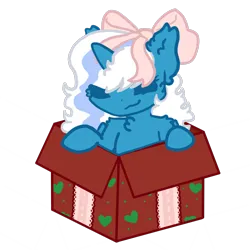 Size: 2000x2000 | Tagged: safe, artist:aurplestarss, derpibooru import, oc, oc:fleurbelle, unofficial characters only, alicorn, pony, alicorn oc, bow, box, female, hair bow, horn, image, mare, png, pony in a box, present, ribbon, simple background, solo, transparent background, wings