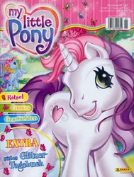 Size: 604x800 | Tagged: safe, derpibooru import, official, rainbow dash, sweetie belle, butterfly, earth pony, insect, unicorn, g3, 2000s, 2d, cover, cute, german, germany, image, jpeg, looking at you, magazine, panini, rainbow, smiling, tree