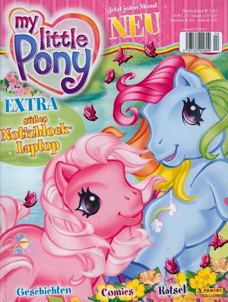 Size: 604x800 | Tagged: safe, derpibooru import, official, pinkie pie, rainbow dash, butterfly, earth pony, insect, g3, 2000s, cover, cute, flower, german, image, jpeg, looking at you, magazine, panini, rainbow, raised hoof, smiling, smiling at you