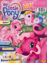 Size: 602x800 | Tagged: safe, derpibooru import, official, cheerilee, pinkie pie, toola roola, earth pony, g3, 2000s, cover, cute, daydream, dream, german, image, jpeg, looking at you, lying down, magazine, panini, smiling, smiling at you