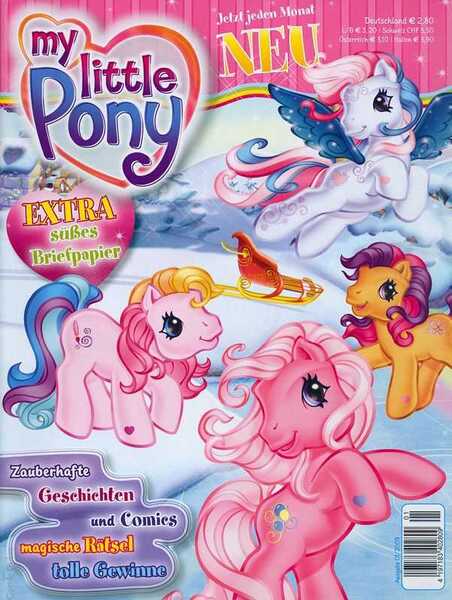 Size: 602x800 | Tagged: safe, derpibooru import, official, pinkie pie, scootaloo, star catcher, toola roola, g3, 2000s, cover, cute, german, ice, image, jpeg, magazine, panini, sleigh, snow, winter
