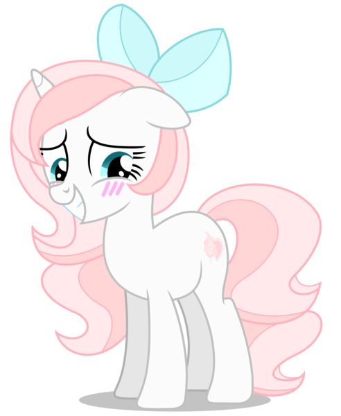 Size: 3806x4646 | Tagged: safe, artist:creedyboy124, derpibooru import, oc, oc:sweetheart, unofficial characters only, pony, unicorn, blushing, bow, female, g4, grin, hair bow, image, nervous, nervous grin, png, simple background, smiling, solo, transparent background