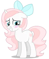 Size: 3806x4646 | Tagged: safe, artist:creedyboy124, derpibooru import, oc, oc:sweetheart, unofficial characters only, pony, unicorn, blushing, bow, female, g4, grin, hair bow, image, nervous, nervous grin, png, simple background, smiling, solo, transparent background