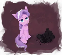 Size: 1614x1440 | Tagged: safe, artist:some_ponu, derpibooru import, diamond tiara, earth pony, pony, broken, computer, diamond tiara is not amused, female, filly, foal, g4, image, jpeg, laptop computer, lidded eyes, looking at you, passepartout, sitting, solo, unamused