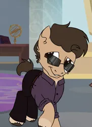 Size: 685x945 | Tagged: safe, artist:fuckomcfuck, derpibooru import, edit, edited screencap, screencap, oc, oc:all star, ponified, earth pony, pony, belt, clothes, image, johnny cage, meme, mortal kombat, mortal kombat 1, pants, png, ponified meme, shirt, solo, sunglasses