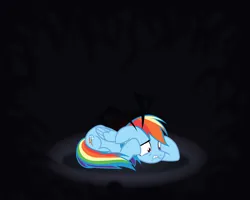Size: 1500x1200 | Tagged: safe, artist:prixy05, derpibooru import, rainbow dash, insect, pegasus, pony, fanfic, fanfic:the rainbow curse, dark background, fanfic art, fanfic cover, female, image, lying down, mare, png, void