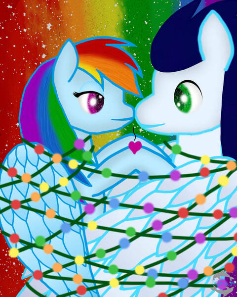 Size: 750x937 | Tagged: safe, artist:delphina34, ponerpics import, ponybooru import, rainbow dash, soarin', pegasus, pony, christmas, female, holiday, image, jpeg, male, mare, shipping, soarindash, stallion, straight