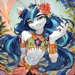 Size: 4096x4096 | Tagged: safe, ai content, derpibooru import, machine learning generated, prompter:skaobi, shining armor, anthro, alternate hairstyle, armband, bra, bracelet, clothes, femboy, flower, flower in hair, image, jewelry, long hair, male, necklace, png, shining femboy armor, skirt, underwear
