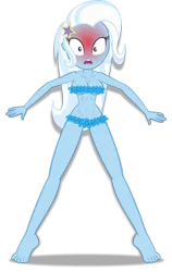 Size: 710x1126 | Tagged: suggestive, ponerpics import, ponybooru import, trixie, equestria girls, against wall, barefoot, blushing, feet, female, flower bikini, full body, image, png, shadow, simple background, solo, solo female, transparent background, vector