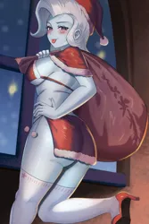 Size: 800x1200 | Tagged: suggestive, artist:tzc, derpibooru import, trixie, human, equestria girls, ass, blushing, breasts, butt, christmas, clothes, costume, hat, holiday, image, jpeg, looking at you, santa claus, santa costume, santa hat, santa sack, shoes, the great and powerful ass, tongue out, window