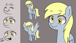 Size: 1920x1080 | Tagged: safe, artist:makaryo, derpibooru import, derpy hooves, pegasus, pony, expressions, eyebrows, eyebrows visible through hair, female, image, jpeg, mare, reference sheet, simple background, smiling, solo, spread wings, wings