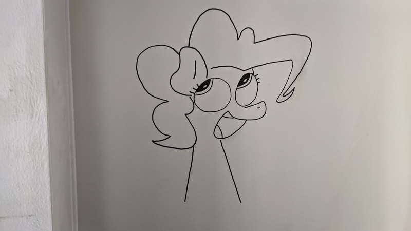 Size: 4000x2250 | Tagged: safe, artist:blex, artist:merik1337, derpibooru import, pinkie pie, earth pony, graffiti, image, irl, jpeg, looking up, marker, marker drawing, open mouth, photo, smiling, traditional art, wall