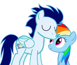 Size: 390x331 | Tagged: safe, ponerpics import, ponybooru import, rainbow dash, soarin', pegasus, pony, female, forehead kiss, image, kissing, male, mare, png, shipping, simple background, soarindash, stallion, straight, white background