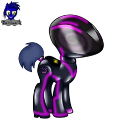 Size: 3536x3652 | Tagged: suggestive, alternate version, artist:damlanil, derpibooru import, oc, oc:gray hat, earth pony, pony, battery, bodysuit, catsuit, clothes, collar, commission, female, helmet, high heels, hypnogear, image, latex, latex suit, mare, mind control, png, rubber, shiny, shoes, show accurate, simple background, solo, standing, suit, transparent background, vector