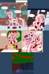 Size: 2282x3408 | Tagged: safe, artist:redintravenous, derpibooru import, oc, oc:red ribbon, pony, unicorn, ask red ribbon, bow, clothes, image, magic, png, present, scarf, snow, socks, striped socks, tail, tail bow