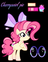 Size: 1024x1318 | Tagged: safe, artist:mythicalsentrymlp, derpibooru import, oc, oc:cherryswirl pie, unofficial characters only, earth pony, pony, base used, black background, female, g4, image, jpeg, mare, offspring, parent:cheese sandwich, parent:pinkie pie, parents:cheesepie, simple background, solo