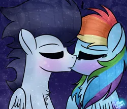 Size: 438x376 | Tagged: safe, artist:northlights8, ponerpics import, ponybooru import, rainbow dash, soarin', pegasus, pony, female, image, kiss on the lips, kissing, male, mare, png, shipping, soarindash, stallion, straight