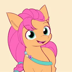 Size: 2048x2048 | Tagged: safe, artist:nari_artsz, derpibooru import, sunny starscout, earth pony, pony, g5, eyebrows, eyebrows visible through hair, fluttershy's cutie mark, image, jpeg, looking at you, open mouth, open smile, rainbow dash's cutie mark, simple background, smiling, smiling at you, solo, teeth, twilight sparkle's cutie mark