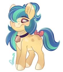 Size: 959x1087 | Tagged: safe, artist:trashpanda czar, derpibooru import, oc, oc:cassiopeia, unofficial characters only, earth pony, bell, bow, image, long mane, png, simple background, tail, tail bow, transparent background