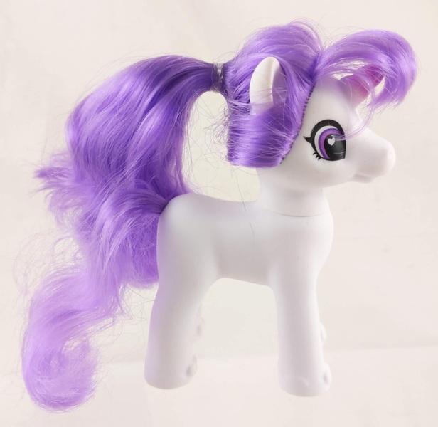 Size: 2359x2298 | Tagged: safe, derpibooru import, unicorn, absurd resolution, bootleg, colored horn, female, horn, image, incorrect hair placement, irl, jpeg, not rarity, photo, ponytail, simple background, standing, toy, white background, zuru sparkle girlz