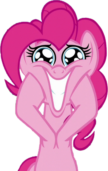 Size: 455x720 | Tagged: safe, derpibooru import, edit, edited screencap, editor:homersimpson1983, screencap, pinkie pie, earth pony, pony, female, grin, hooves on cheeks, image, not a vector, png, smiling, solo