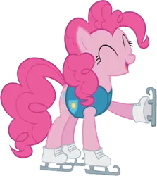 Size: 883x990 | Tagged: safe, derpibooru import, edit, edited screencap, editor:homersimpson1983, screencap, pinkie pie, earth pony, season 1, winter wrap up, background removed, clothes, eyes closed, female, happy, ice skates, image, not a vector, png, simple background, skates, solo, transparent background, vest, winter wrap up vest