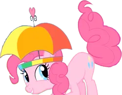 Size: 3232x2520 | Tagged: safe, derpibooru import, edit, edited screencap, editor:homersimpson1983, screencap, pinkie pie, earth pony, pony, feeling pinkie keen, background removed, female, hat, image, not a vector, png, solo, umbrella hat