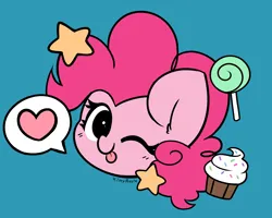 Size: 3050x2442 | Tagged: safe, artist:kittyrosie, derpibooru import, pinkie pie, earth pony, pony, candy, cupcake, food, g4, heart, image, lollipop, png, solo, stars, tongue out