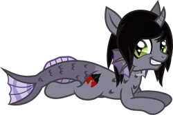 Size: 1434x956 | Tagged: safe, artist:lightningbolt, derpibooru import, oc, ponified, ponified:kellin quinn, half-siren, hybrid, pony, .svg available, curved horn, derpibooru exclusive, eyeliner, fangs, fins, fish tail, grin, happy, horn, image, jewelry, looking at you, makeup, male, necklace, png, scales, show accurate, simple background, sleeping with sirens, slit pupils, smiling, solo, tail, transparent background, vector