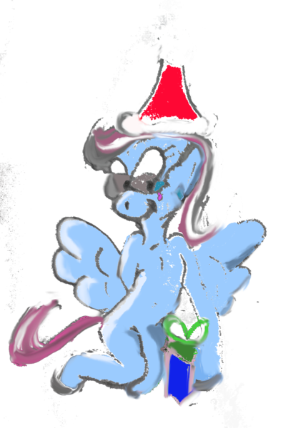 Size: 1056x1601 | Tagged: safe, artist:homeshine, derpibooru import, oc, oc:homeshine, unofficial characters only, pegasus, pony, derpibooru community collaboration, 2024 community collab, blushing, christmas, female, glasses, hat, holiday, image, pegasus oc, png, present, santa hat, simple background, solo, traditional art, transparent background, wings