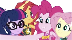 Size: 4303x2403 | Tagged: safe, derpibooru import, edit, edited screencap, editor:homersimpson1983, screencap, fluttershy, pinkie pie, sci-twi, sunset shimmer, twilight sparkle, human, equestria girls, bikini, clothes, female, group photo, image, not a vector, png, simple background, swimsuit, transparent background