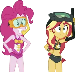 Size: 827x802 | Tagged: safe, derpibooru import, edit, edited screencap, editor:homersimpson1983, screencap, pinkie pie, sunset shimmer, human, equestria girls, background removed, dive mask, female, goggles, image, not a vector, png, simple background, snorkel, transparent background