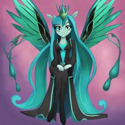 Size: 894x894 | Tagged: safe, ai content, derpibooru import, machine learning generated, prompter:darklady94two, queen chrysalis, anthro, changeling, changeling queen, female, image, jpeg, solo