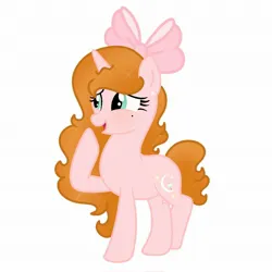 Size: 2048x2048 | Tagged: safe, derpibooru import, oc, oc:misty breezy, unofficial characters only, pony, unicorn, friendship is magic, blushing, brunette hair, curly hair, curly mane, female, female oc, g4, green eyes, horn, image, jpeg, lesbian, pink fur, solo, standing, unicorn oc
