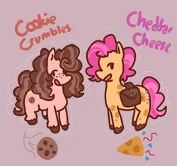 Size: 1600x1500 | Tagged: safe, artist:hee-to-the-haw, derpibooru import, li'l cheese, oc, oc:cookie crumbles, earth pony, pony, the last problem, alternate name, bag, brother and sister, duo, duo male and female, female, freckles, image, male, mare, name, offspring, older, older li'l cheese, parent:cheese sandwich, parent:pinkie pie, parents:cheesepie, png, saddle bag, siblings, simple background, stallion, unshorn fetlocks