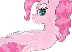 Size: 1976x1427 | Tagged: safe, artist:lcaptainrice, banned from derpibooru, deleted from derpibooru, derpibooru import, pinkie pie, earth pony, pony, female, g4, image, looking at you, looking back, looking back at you, mare, png, simple background, smiling, solo, white background