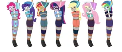 Size: 3424x1460 | Tagged: safe, artist:brightstar40k, derpibooru import, applejack, fluttershy, pinkie pie, rainbow dash, rarity, sci-twi, sunset shimmer, twilight sparkle, human, equestria girls, bondage, bound and gagged, clothes, dangling, dress, gag, humanized, image, long dress, long skirt, png, skirt, tied up, victorian