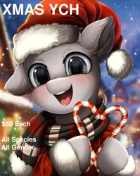 Size: 2550x3209 | Tagged: safe, artist:pridark, derpibooru import, oc, pony, christmas, clothes, commission, cute, hat, holiday, image, open mouth, png, pridark is trying to murder us, santa hat, scarf, solo, ych example, your character here