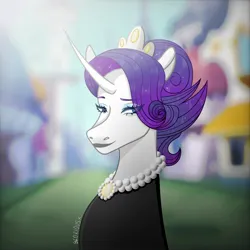 Size: 2048x2048 | Tagged: safe, artist:gl0e10usx7, derpibooru import, rarity, pony, unicorn, alternate hairstyle, clothes, curved horn, cute, dress, eyeshadow, female, horn, image, jewelry, jpeg, lipstick, makeup, mare, necklace, pearl necklace, raribetes, solo