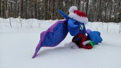 Size: 1192x670 | Tagged: safe, artist:mgrdash, derpibooru import, princess luna, alicorn, pony, clothes, image, irl, jpeg, photo, plushie, ponies in real life, snow, winter outfit