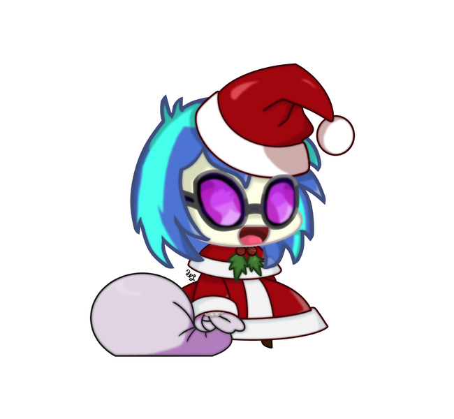 Size: 3968x3664 | Tagged: safe, alternate version, artist:stellarjinx, derpibooru import, vinyl scratch, human, chibi, christmas, clothes, costume, female, g4, glasses, hat, holiday, humanized, image, padoru, png, santa costume, santa hat, simple background, solo, vinyl's glasses, white background