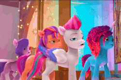 Size: 1634x1082 | Tagged: safe, derpibooru import, screencap, pipp petals, sunny starscout, zipp storm, g5, my little pony: make your mark, spoiler:g5, spoiler:my little pony: make your mark, spoiler:my little pony: make your mark chapter 6, spoiler:mymc06e02, animated, gif, image, misty brightdawn, my little pony: make your mark chapter 6, oh no, rebirth misty, roots of all evil, shocked, shocked expression, sudden realization, surprised, turned head, uh oh, worried, zoomed in