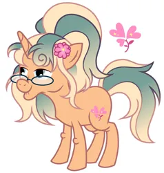 Size: 1280x1343 | Tagged: safe, artist:vi45, derpibooru import, oc, unofficial characters only, pony, unicorn, female, flower, flower in hair, glasses, image, jpeg, mare, simple background, solo, white background