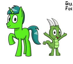 Size: 1400x1226 | Tagged: safe, artist:gradiusfanatic, derpibooru import, oc, oc:alan, oc:alex, unofficial characters only, dragon, pony, unicorn, derpibooru community collaboration, 2024 community collab, dragon oc, image, male, non-pony oc, png, simple background, transparent background