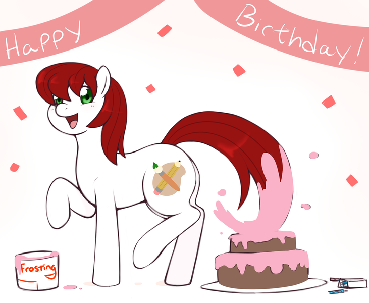 Size: 1280x1051 | Tagged: safe, artist:redintravenous, derpibooru import, oc, oc:palette swap, earth pony, pony, cake, female, food, image, mare, png, solo